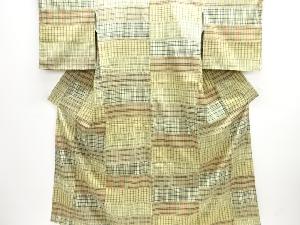 未使用品　仕立て上がり　格子織り出し手織り紬着物